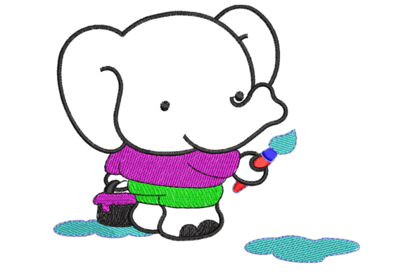 Cute Cartoon Elephant Embroidery Design