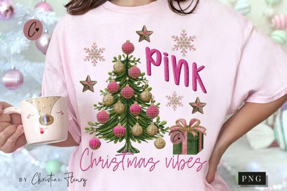 Faux Embroidery Pink Christmas Vibes PNG Review