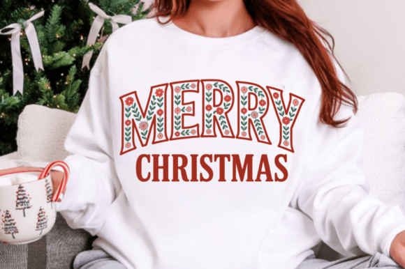 Merry Varsity Floral PNG,Faux Embroidery